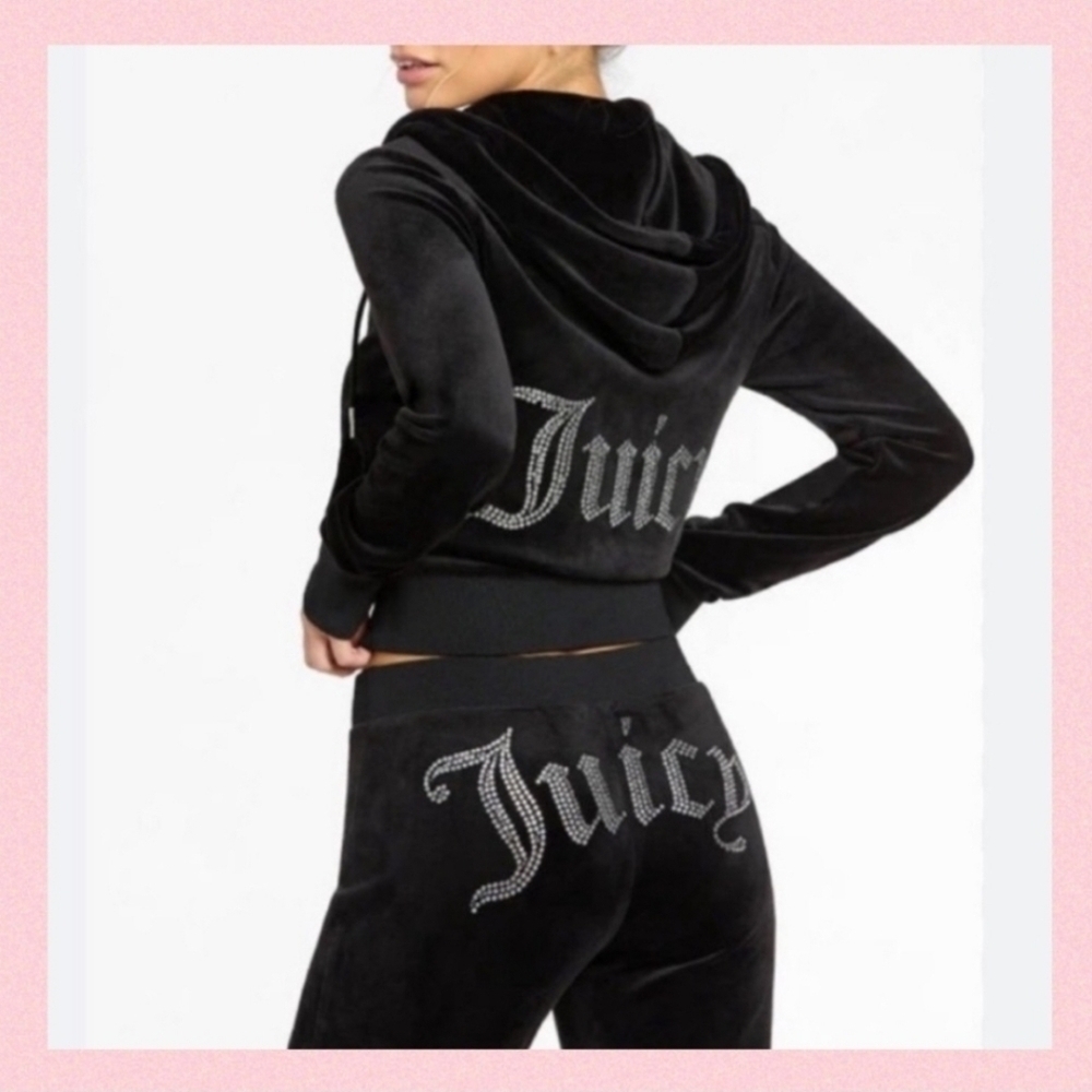 JUICY COUTURE OG BLING TRACKSUIT Black Velour Y2K Large